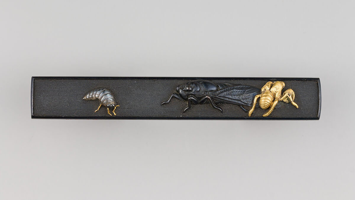 Knife Handle (Kozuka), Hideoki (Japanese), Copper-gold alloy (shakudō), gold, silver, Japanese 