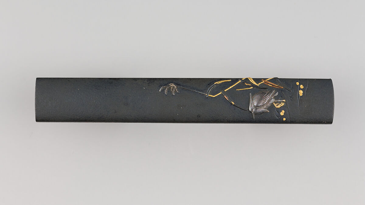 Knife Handle (Kozuka), Copper-gold alloy (shakudō), gold, silver, copper, Japanese 