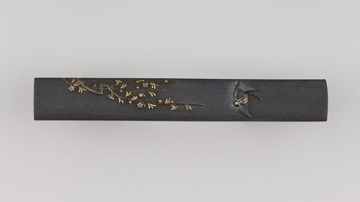 Knife Handle (Kozuka), Copper-gold alloy (shakudō), gold, silver, Japanese 