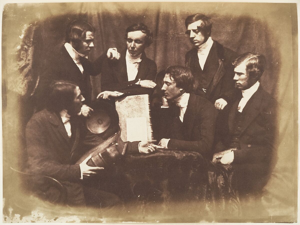 Prof. Fraser, Rev. Welsh, Rev. Hamilton, and Three Other Men, Hill and Adamson (British, active 1843–1848), Salted paper print from paper negative 