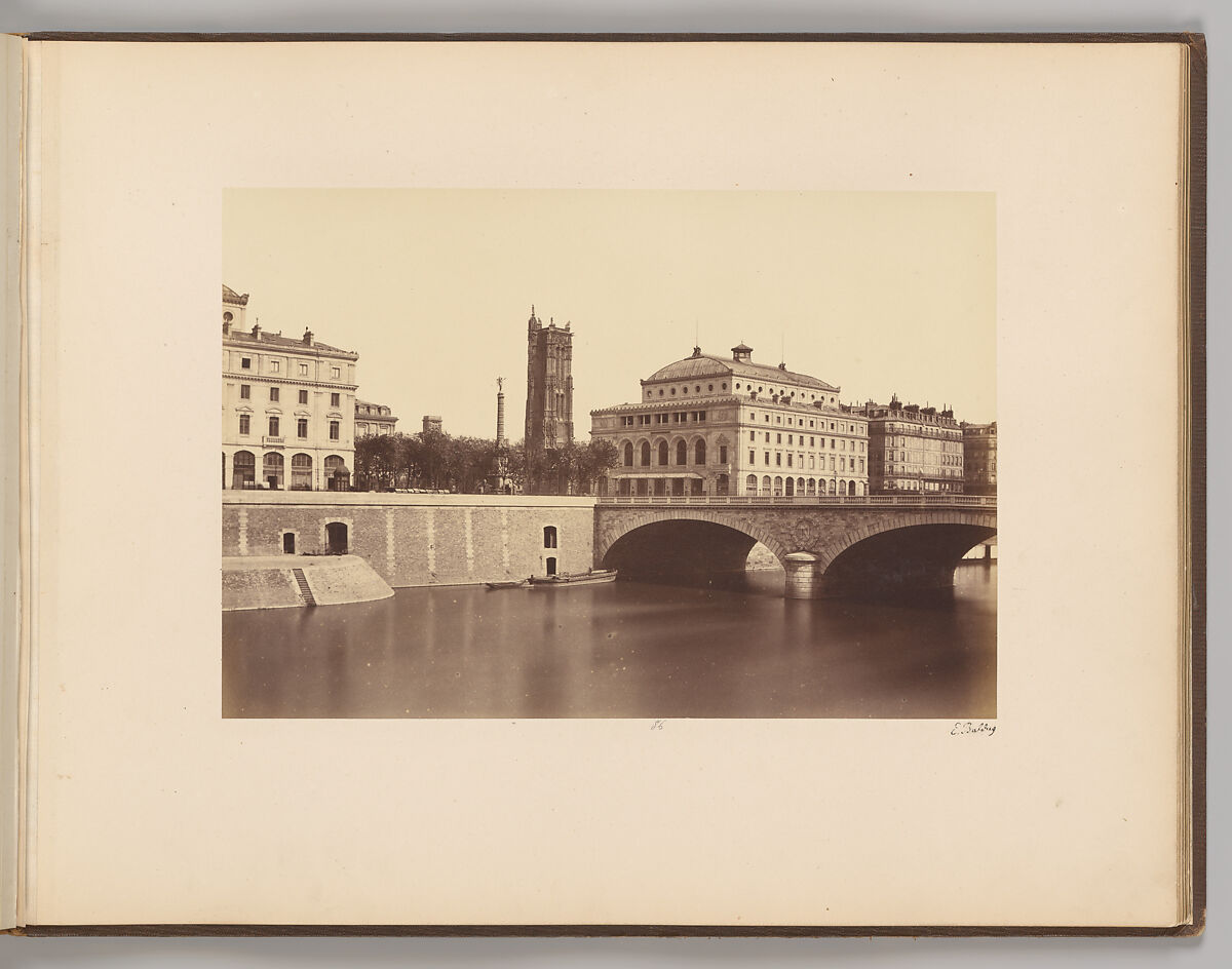 [View of the Pont au Change and the buildings on Place du Chàtelet, with the Tour Saint-Jacques in the background], Edouard Baldus  French, born Prussia, Albumen silver print from glass negative