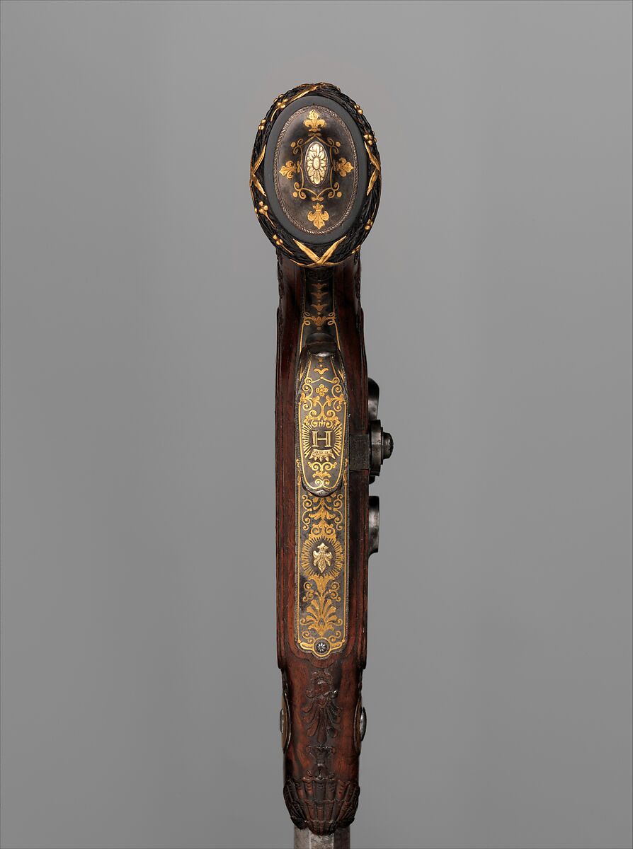 Cased Pair of Percussion Target Pistols with Loading and Cleaning Accessories, Made for Henri Charles Ferdinand Marie Dieudonné d'Artois, Duke of Bordeaux, Count of Chambord (1820–1883), Jean André Prosper Henri Le Page (French, 1792–1854), Steel, gold, wood (ebony, walnut, amboyna), silver, velvet, ivory, French, Paris