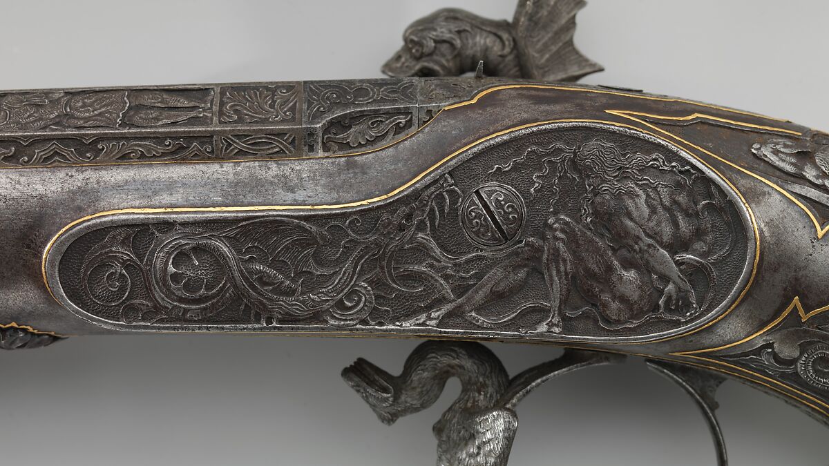 Percussion Exhibition Pistol, Signed by Gilles Michel Louis Moutier-Le Page (French,  1810–1887), Steel, gold, French, Paris