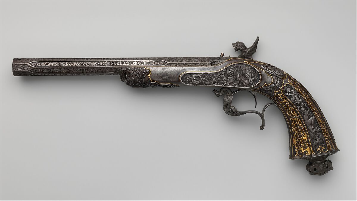 Percussion Exhibition Pistol, Signed by Gilles Michel Louis Moutier-Le Page (French,  1810–1887), Steel, gold, French, Paris