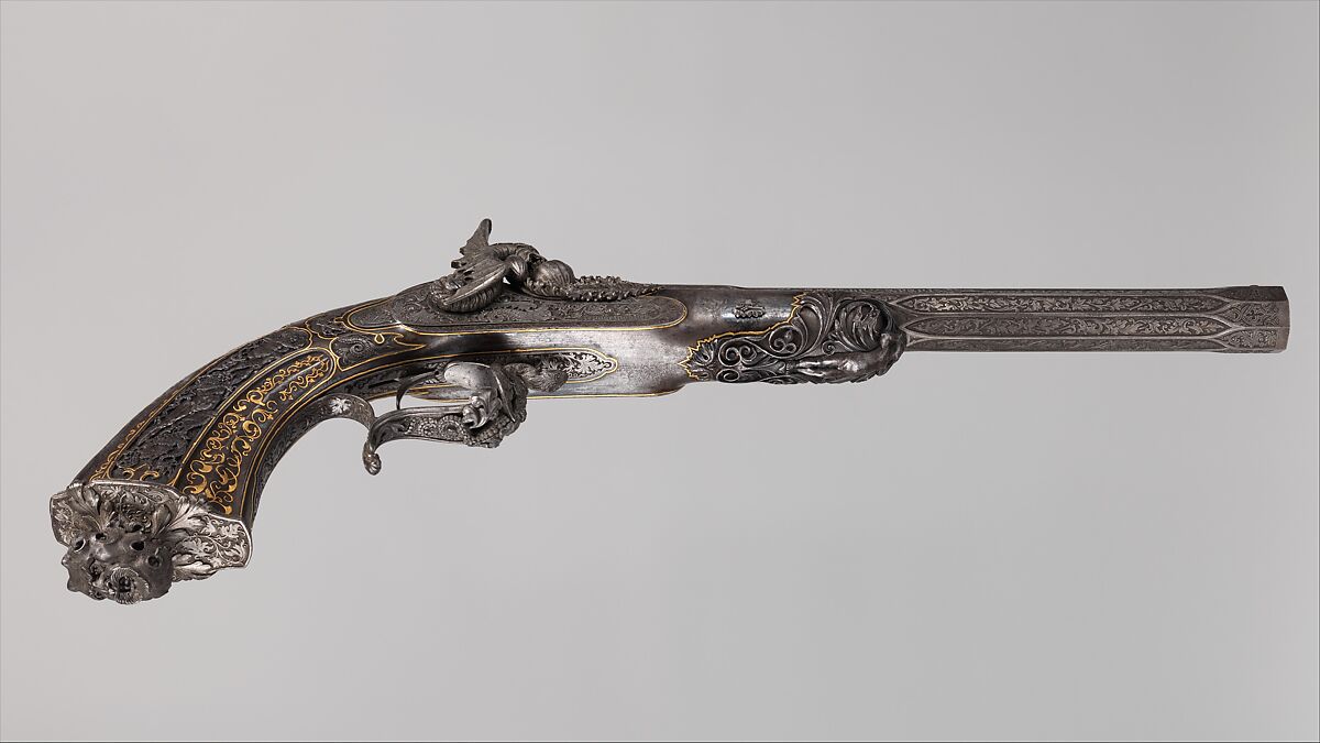 Percussion Exhibition Pistol, Signed by Gilles Michel Louis Moutier-Le Page (French,  1810–1887), Steel, gold, French, Paris