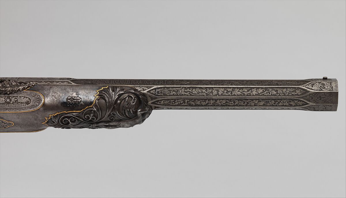 Percussion Exhibition Pistol, Signed by Gilles Michel Louis Moutier-Le Page (French,  1810–1887), Steel, gold, French, Paris