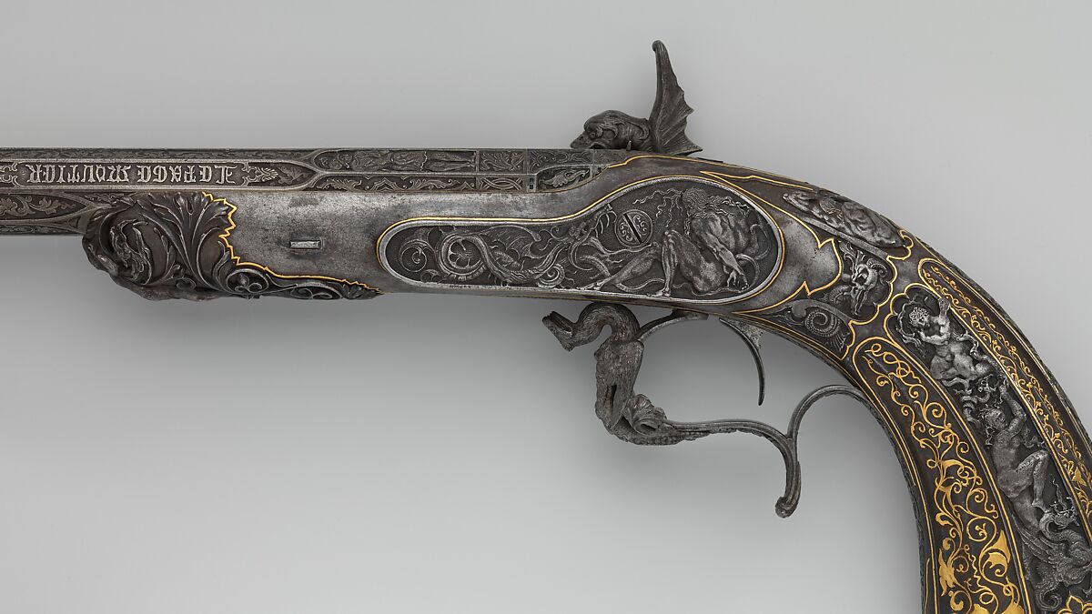 Percussion Exhibition Pistol, Signed by Gilles Michel Louis Moutier-Le Page (French,  1810–1887), Steel, gold, French, Paris