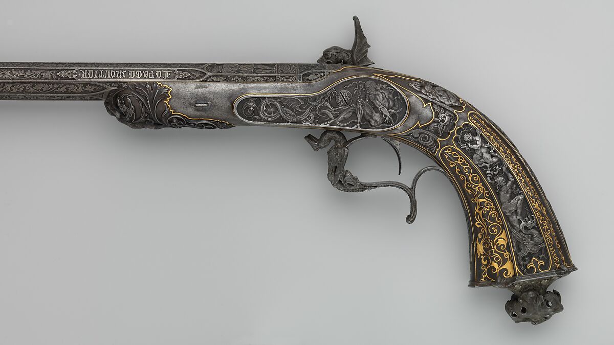 Percussion Exhibition Pistol, Signed by Gilles Michel Louis Moutier-Le Page (French,  1810–1887), Steel, gold, French, Paris