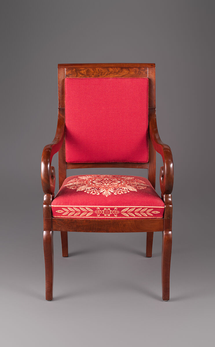 Armchair, Attributed to Workshop of Duncan Phyfe (American (born Scotland), near Lock Fannich, Ross-Shire, Scotland 1768/1770–1854 New York), Mahogany, cherry, ash, American 