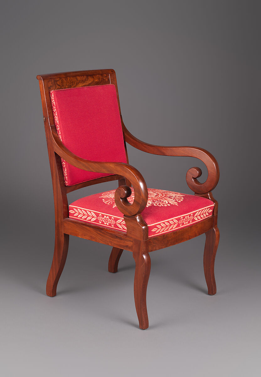Armchair, Attributed to Workshop of Duncan Phyfe (American (born Scotland), near Lock Fannich, Ross-Shire, Scotland 1768/1770–1854 New York), Mahogany, cherry, ash, American