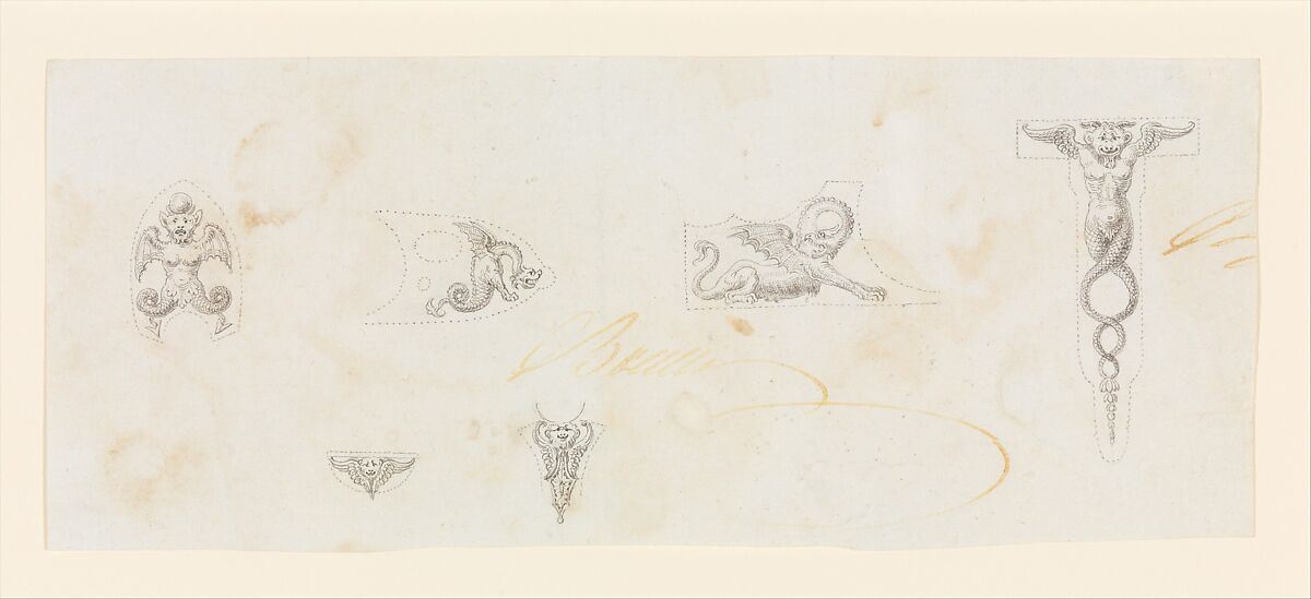 Designs for the Decoration of Firearms, Workshop of Nicolas Noël Boutet (French, Versailles and Paris, 1761–1833), Pencil, ink, gray wash on paper, French, Versailles
