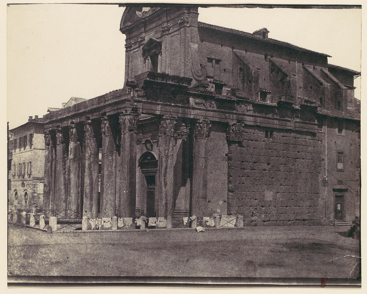 [Temple of Antonius and Faustina, San Lorenzo in Miranda, Rome], Attributed to Calvert Richard Jones (British, Swansea, Wales 1802–1877 Bath, England), Salted paper print from paper negative 