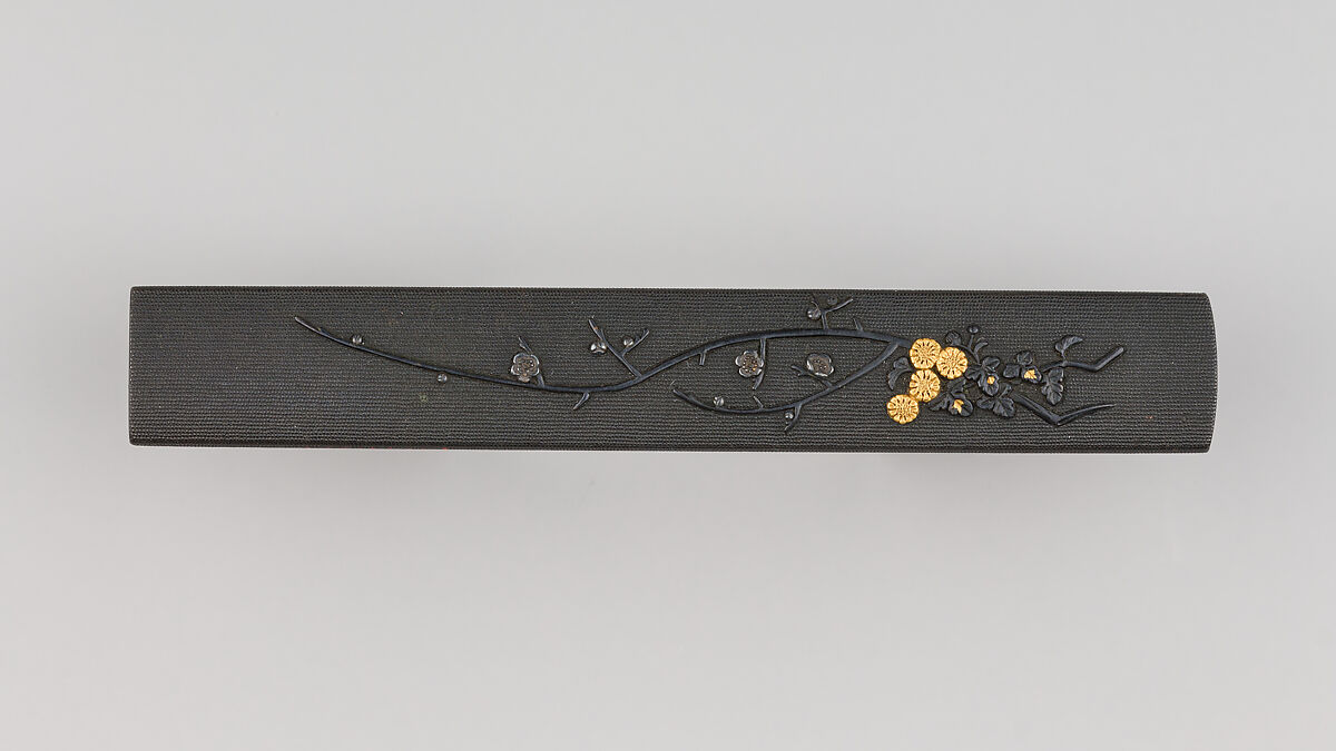 Knife Handle (Kozuka), Copper-gold alloy (shakudō), gold, silver, Japanese 