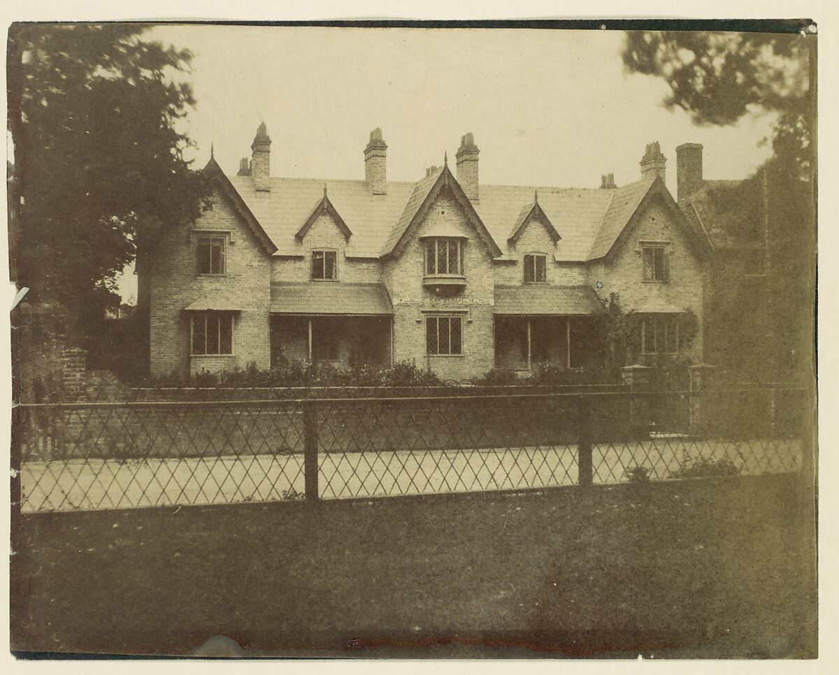 [Gabled House Across Lane], Unknown (British), Salted paper print from paper negative 