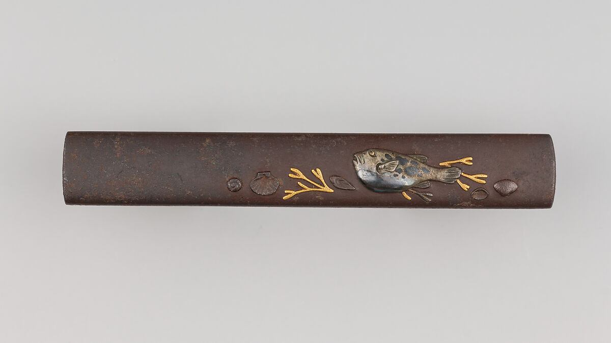 Knife Handle (Kozuka), Iron, copper-silver alloy (shibuichi), silver, gold, copper-gold alloy (shakudō), Japanese 