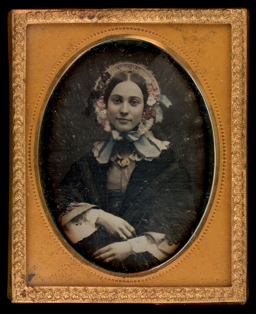 [Woman in Flowered Bonnet], Unknown, Daguerreotype 