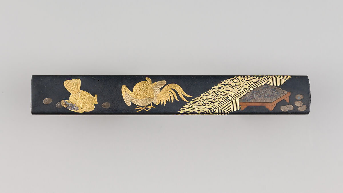 Knife Handle (Kozuka), Copper-gold alloy (shakudō), gold, copper, silver, copper-silver alloy (shibuichi), Japanese 