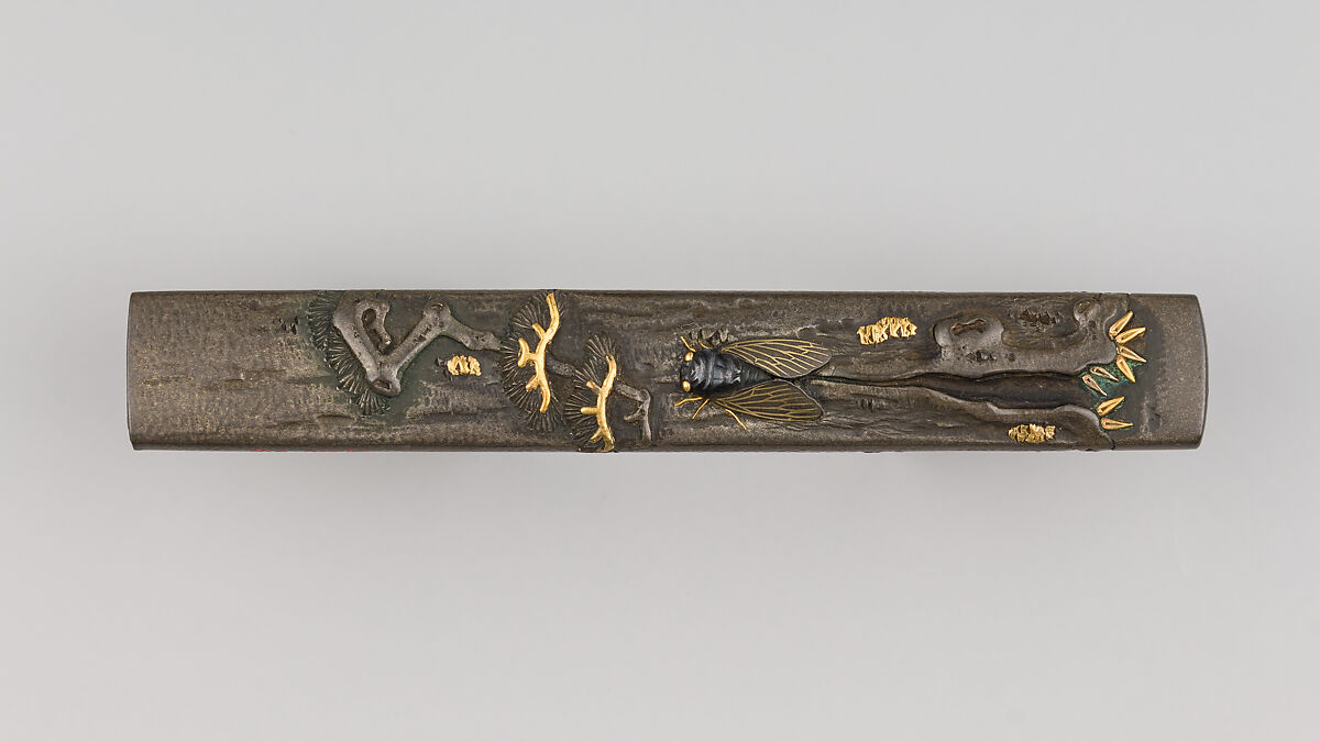 Knife Handle (Kozuka), Iwama Masayoshi (Japanese, 1764–1837), Copper-silver alloy (shibuichi), gold, copper-gold alloy (shakudō), Japanese 