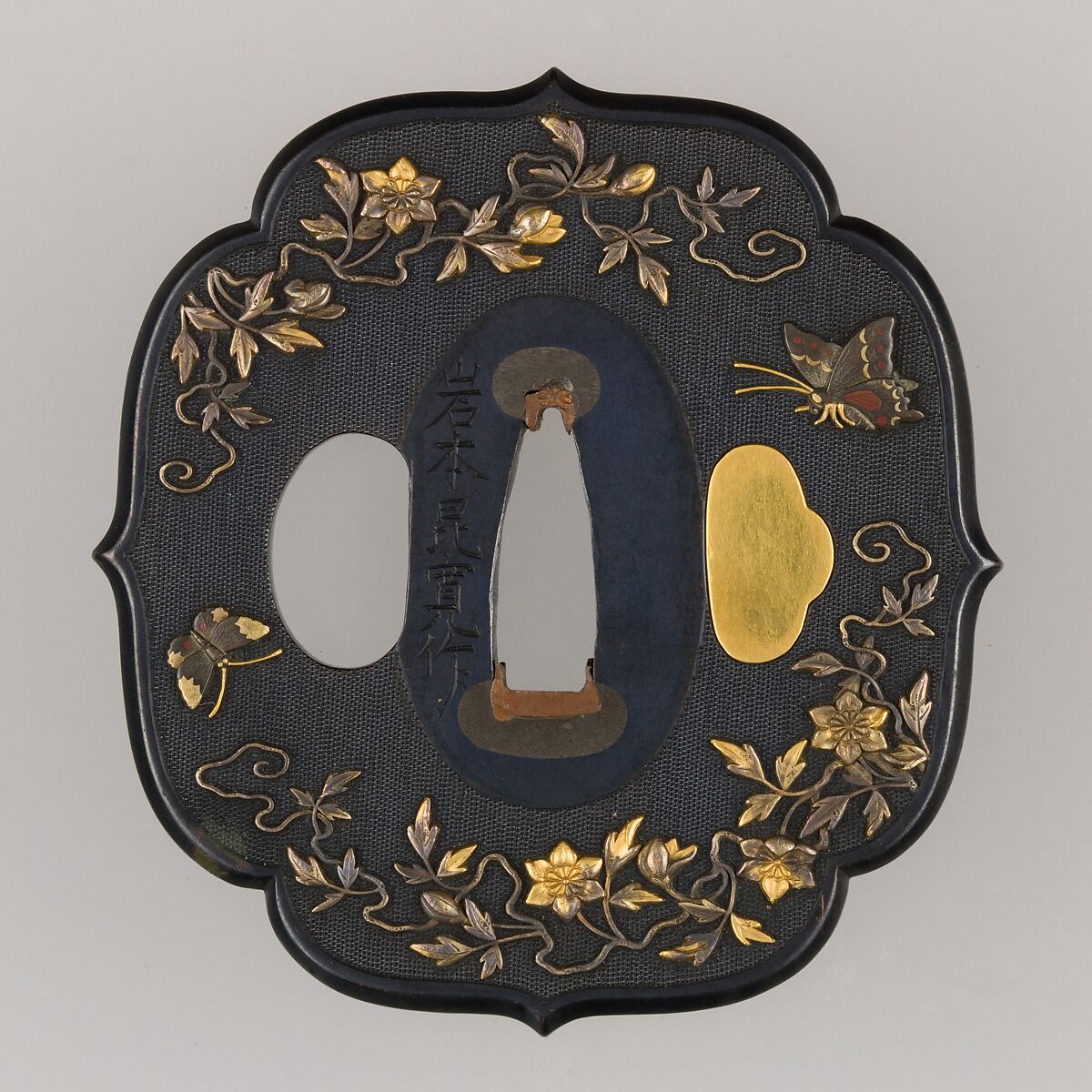 Sword Guard (Tsuba), Copper-gold alloy (shakudō), gold, copper, copper-silver alloy (shibuichi), Japanese