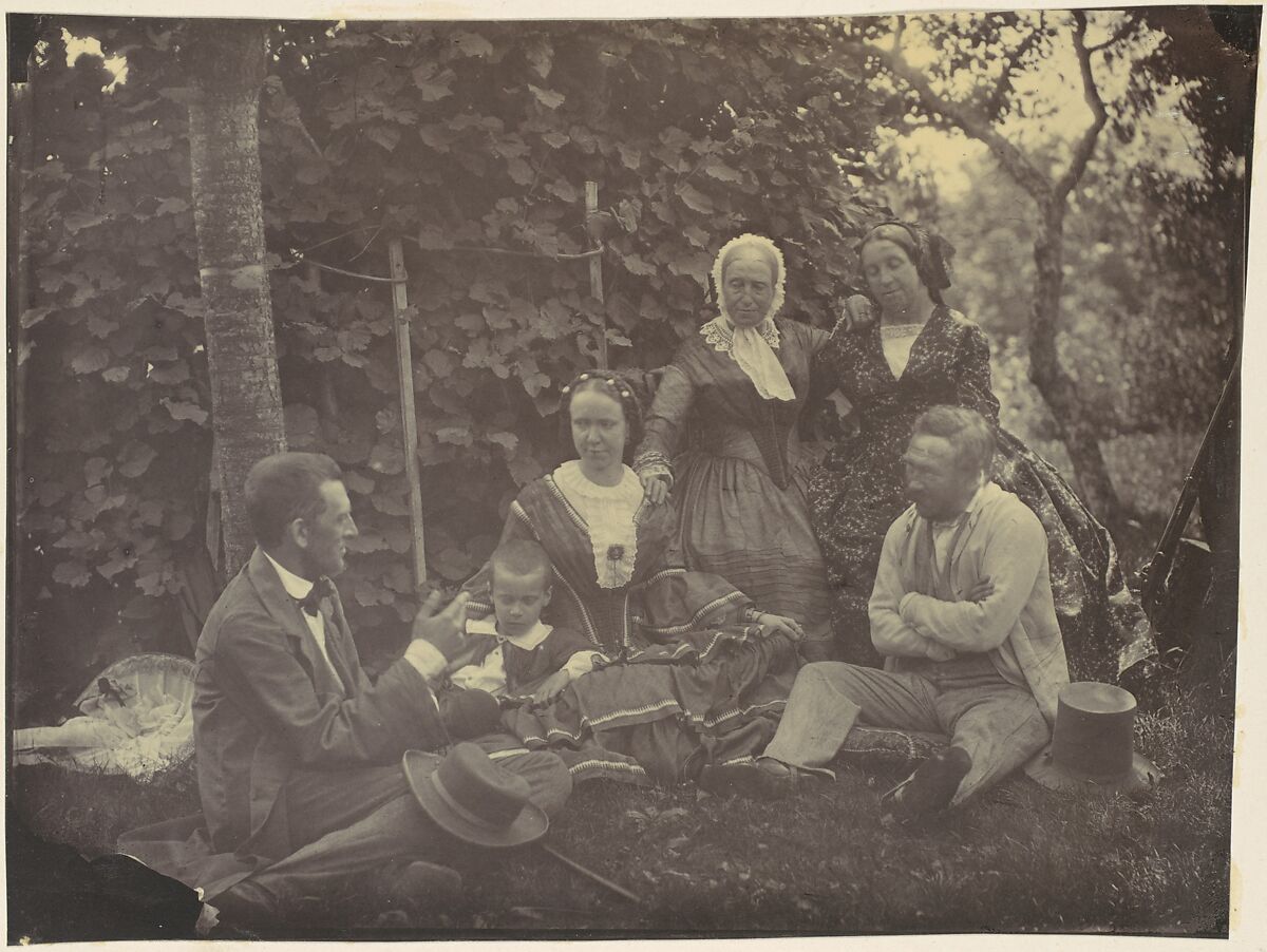 [Three Women,Two Men, and a Child on a Picnic], Franz Antoine (Austrian, Vienna 1815–1886 Vienna), Albumen silver print from glass negative 