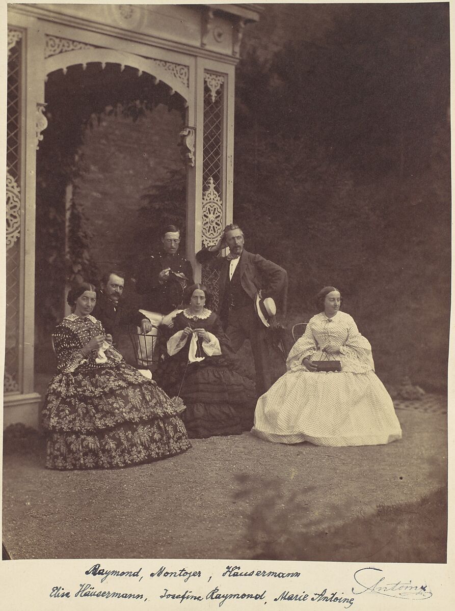 [Portrait of Three Women and Men in a Garden], Franz Antoine (Austrian, Vienna 1815–1886 Vienna), Albumen silver print from glass negative 