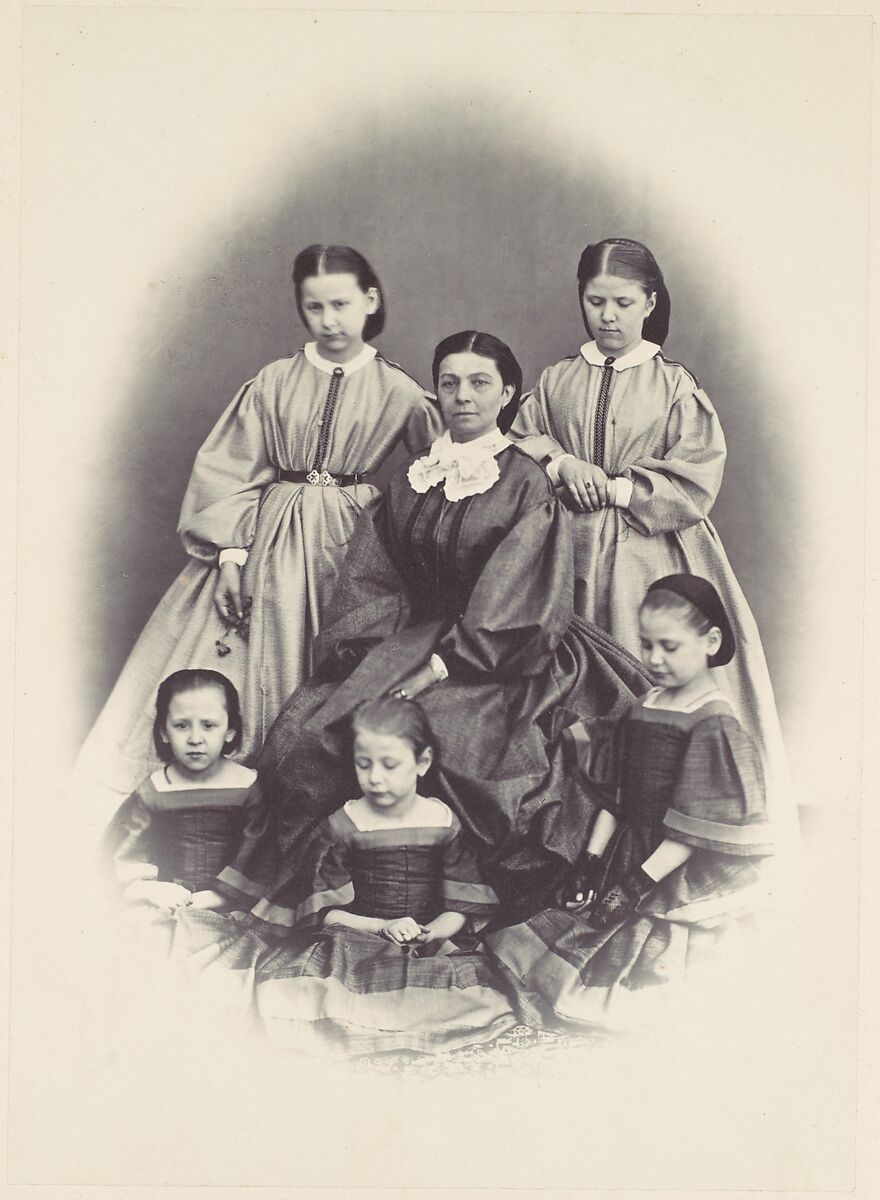 [Portrait of a Seated Woman Surrounded by Five Girls, Seated and Standing], Franz Antoine (Austrian, Vienna 1815–1886 Vienna), Albumen silver print from glass negative 