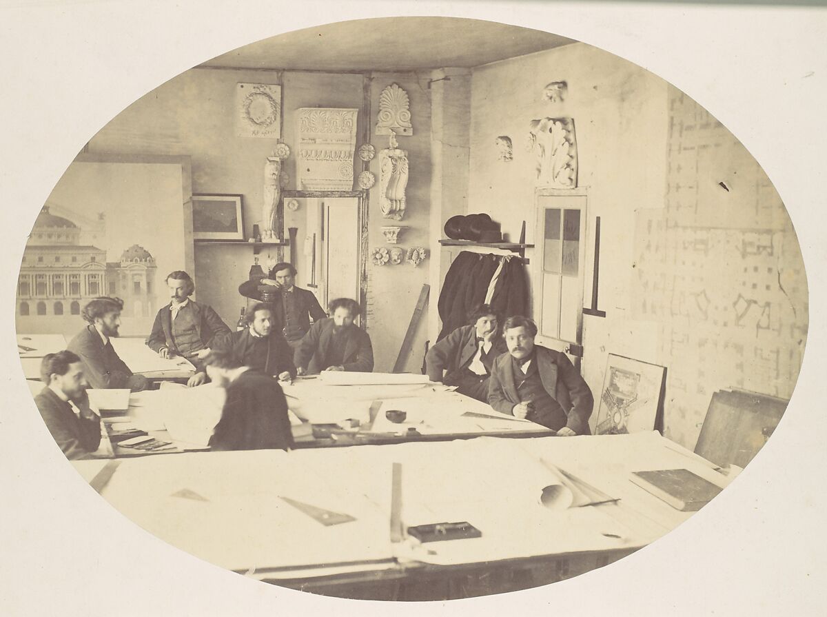 [Charles Garnier in the Drafting Room While Designing the New Paris Opera], Louis-Emile Durandelle (French, 1839–1917), Albumen silver print from glass negative 