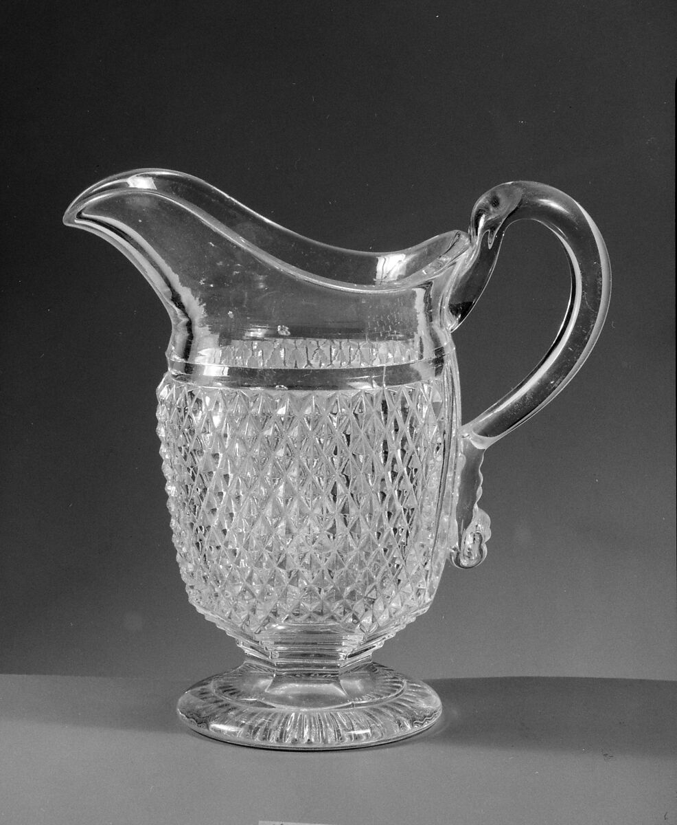 Creamer, Possibly New England Glass Company (American, East Cambridge, Massachusetts, 1818–1888), Pressed glass, diamond point, American 