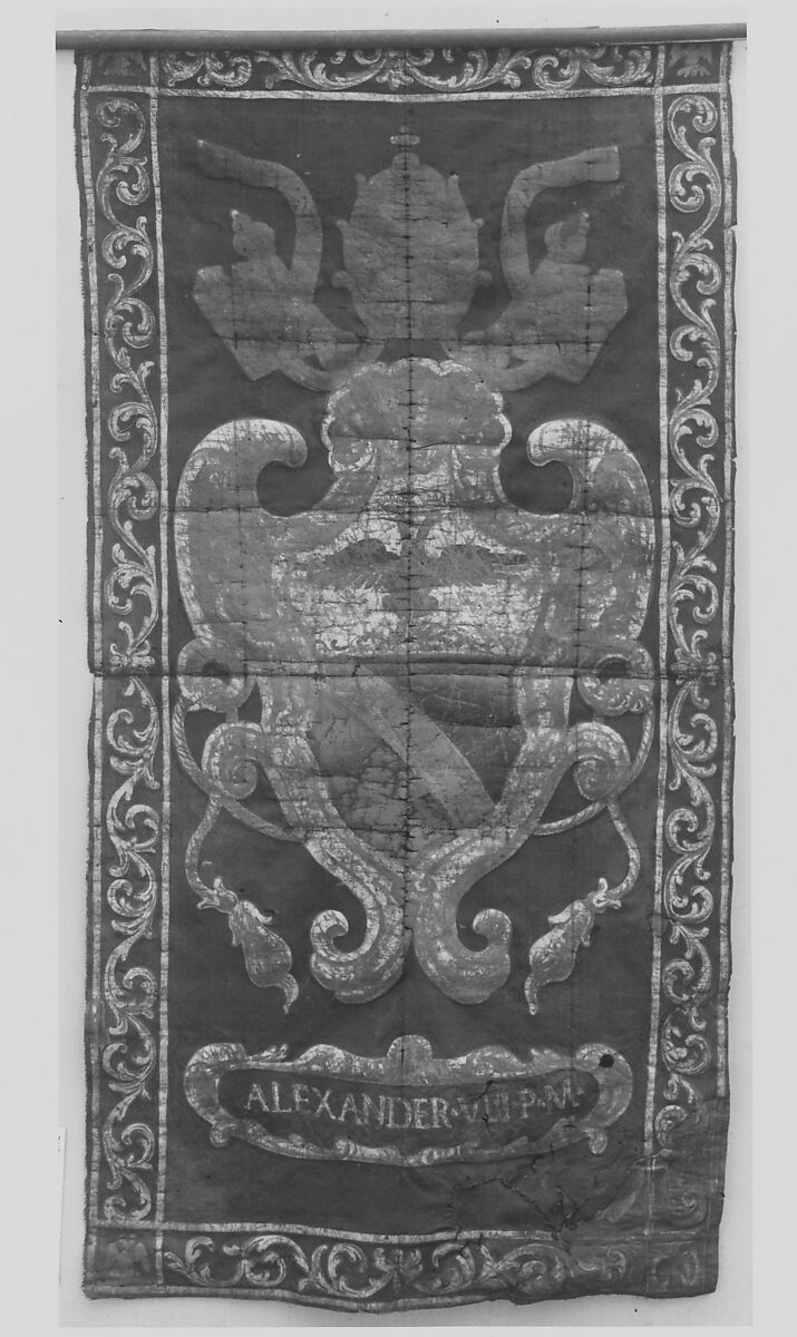 Banner of Pope Alexander VIII (reigned 1689–91), Silk, gold pigment, polychromy, probably Italian, Rome