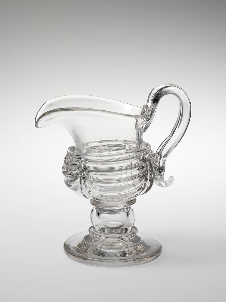 Cream pitcher, Attributed to New England Glass Company (American, East Cambridge, Massachusetts, 1818–1888), Free-blown glass with applied decoration, American 