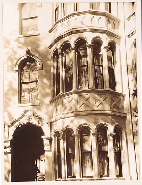 [Detail of Doorway and Two Story Bay Window of Italianate Revival Town House, South End, Boston, Massachusetts], Walker Evans (American, St. Louis, Missouri 1903–1975 New Haven, Connecticut), Gelatin silver print 