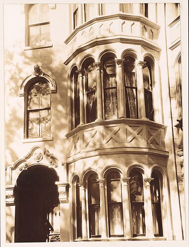 [Detail of Doorway and Two Story Bay Window of Italianate Revival Town House, South End, Boston, Massachusetts]