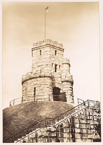 [Rusticated Castle Turret with American Flag, Somerville, Massachusetts]