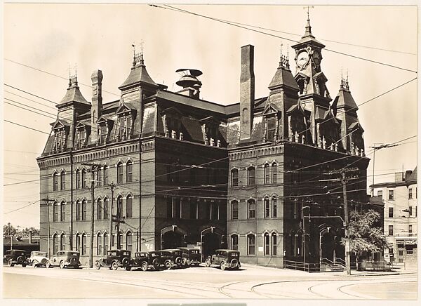 [Gothic Revival Building with Clocktower, Police Station, Cambridge, Massachusetts]