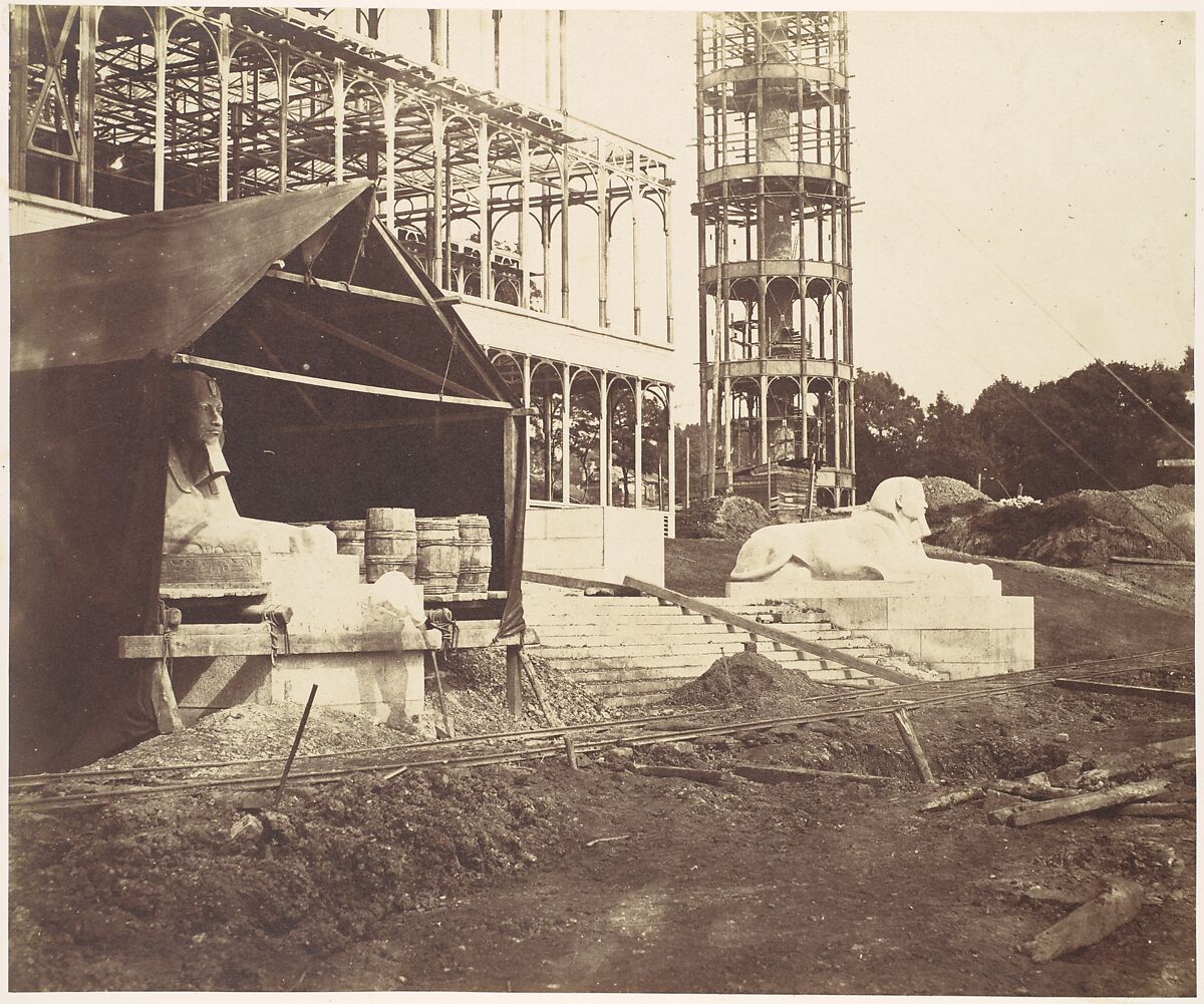 [Carving a Sphinx], Philip Henry Delamotte (British, 1821–1889), Albumen silver print from glass negative 