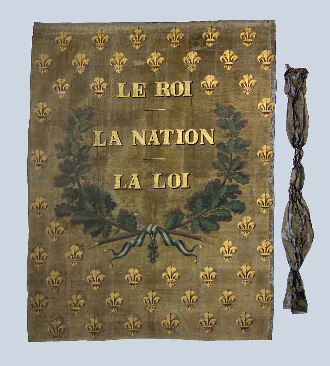 Banner with Tassel and Shaft, Textile (silk), pigment, gold, brass, wood, French 