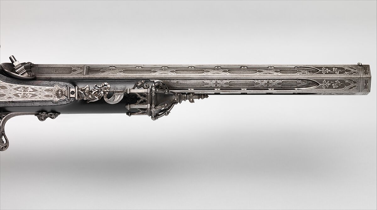 Pair of Percussion Target Pistols Made for Display at the 1844 Exposition des Produits de l'Industrie in Paris, Signed by Alfred Gauvain (French, Paris 1801–1889 Paris), Steel, wood (ebony), French, Paris