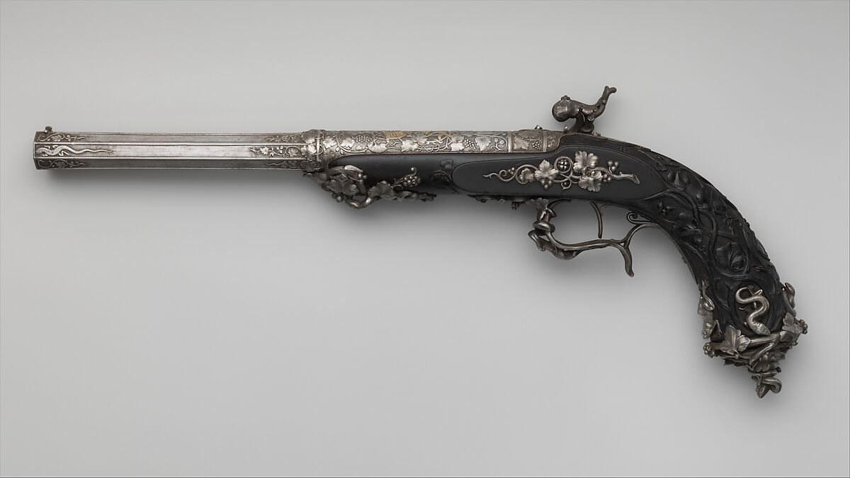 Pair of Percussion Target Pistols Made for Display at the Crystal Palace Exhibition in London, 1851, Signed by Alfred Gauvain (French, Paris 1801–1889 Paris), Steel, wood (ebony), gold, French, Paris