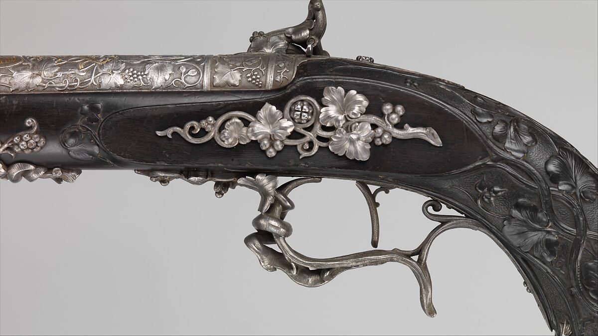 Pair of Percussion Target Pistols Made for Display at the Crystal Palace Exhibition in London, 1851, Signed by Alfred Gauvain (French, Paris 1801–1889 Paris), Steel, wood (ebony), gold, French, Paris