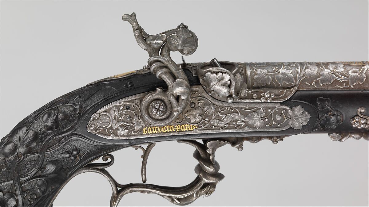 Pair of Percussion Target Pistols Made for Display at the Crystal Palace Exhibition in London, 1851, Signed by Alfred Gauvain (French, Paris 1801–1889 Paris), Steel, wood (ebony), gold, French, Paris