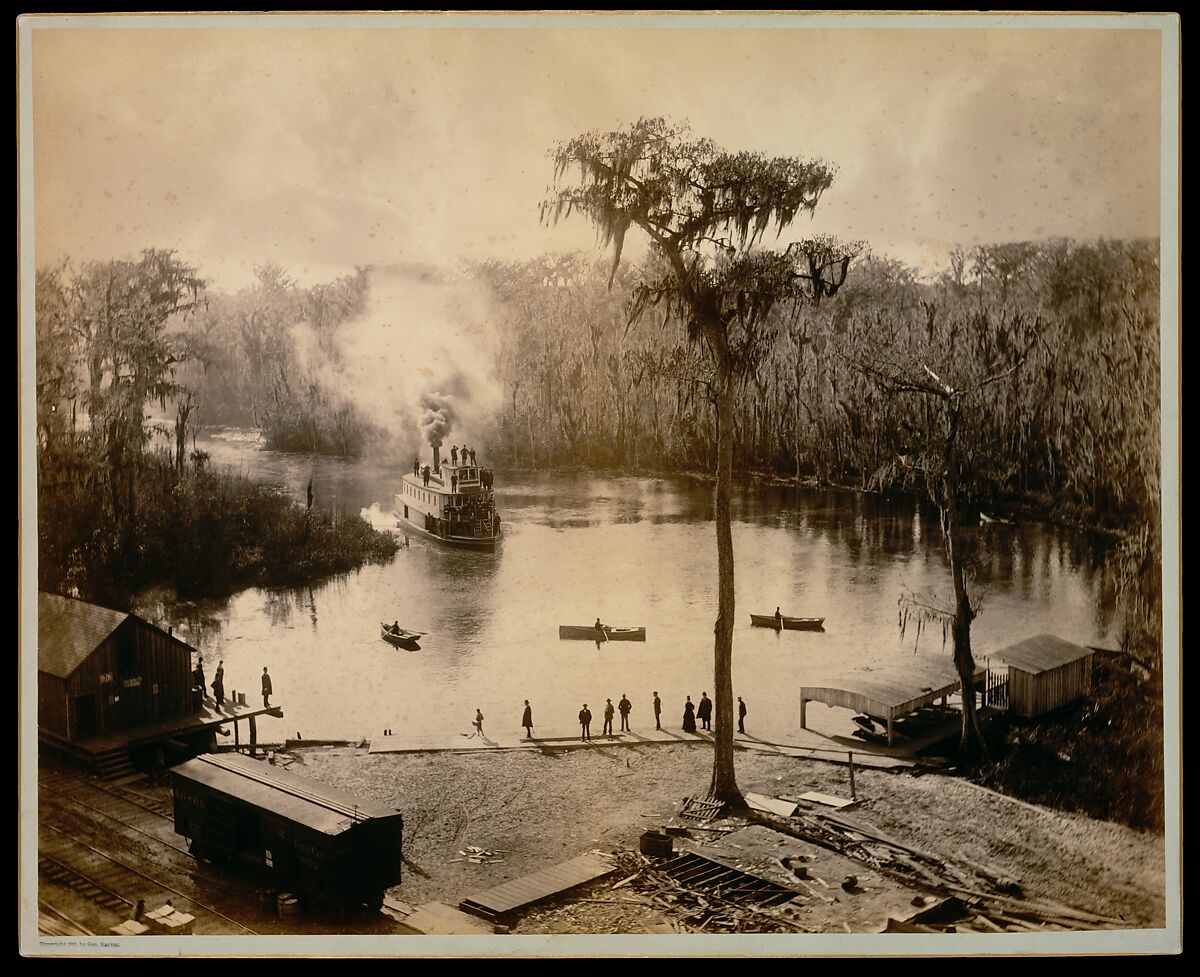 [Stern-Wheeler Arriving at Silver Springs, Florida, after an Overnight Run up the St. Johns, Oklawaha, & Silver Rivers], George Barker (American (born Canada), 1844–1894), Albumen silver print from glass negative 