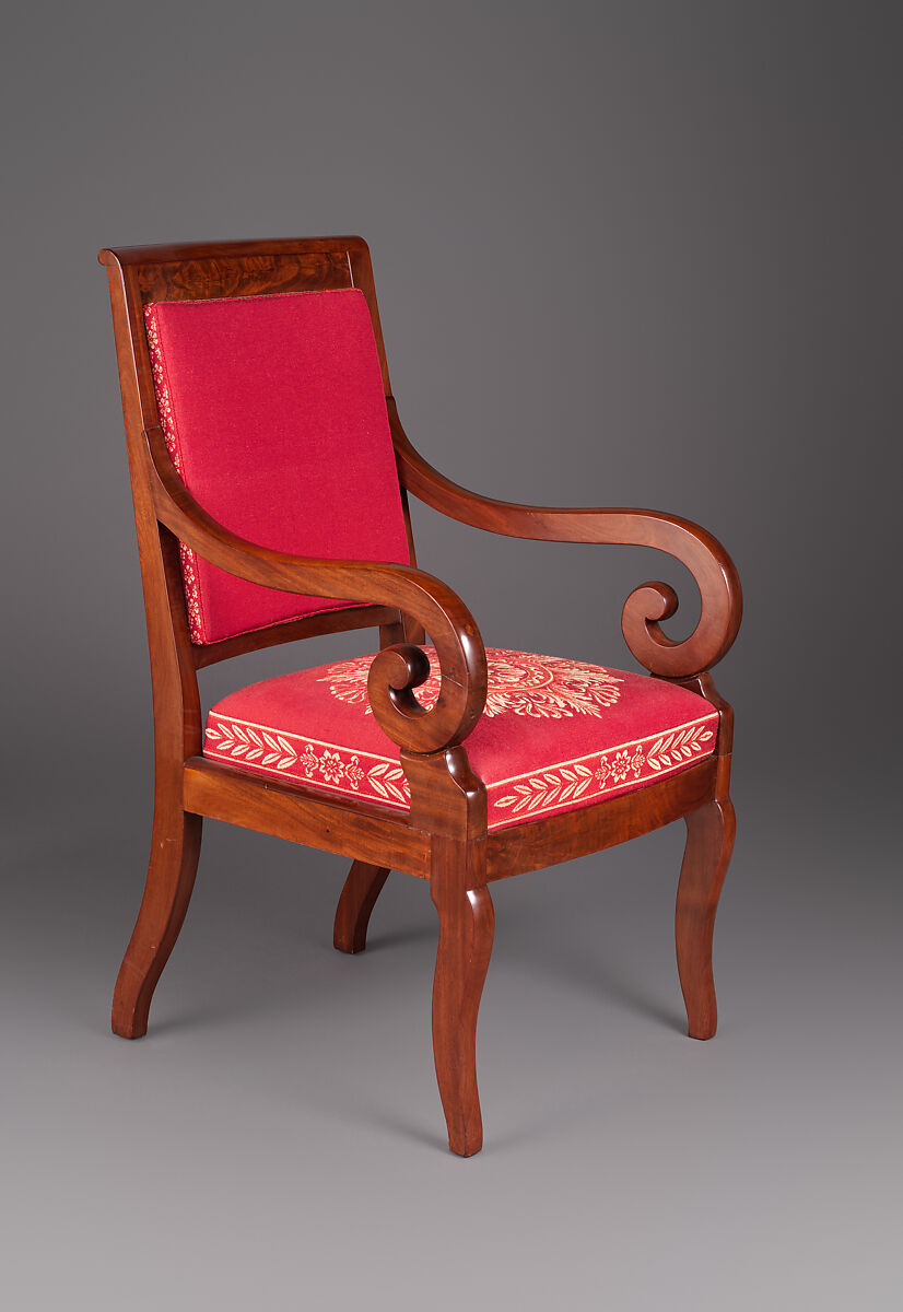 Armchair, Attributed to Workshop of Duncan Phyfe (American (born Scotland), near Lock Fannich, Ross-Shire, Scotland 1768/1770–1854 New York), Mahogany, cherry, ash, American