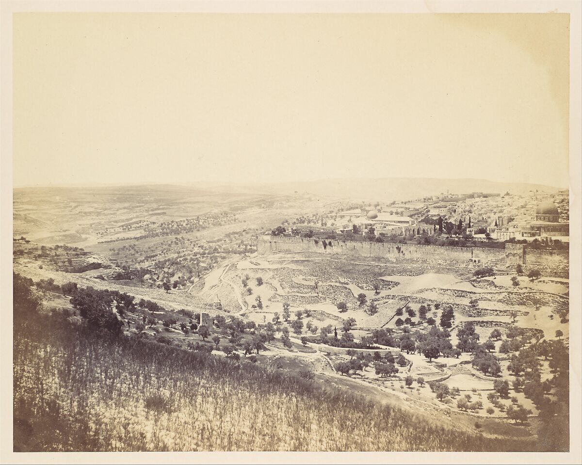 [Garden of Gethsemane and View of Jerusalem], John Anthony (British (born France), 1823–1901), Albumen silver print from glass negative 