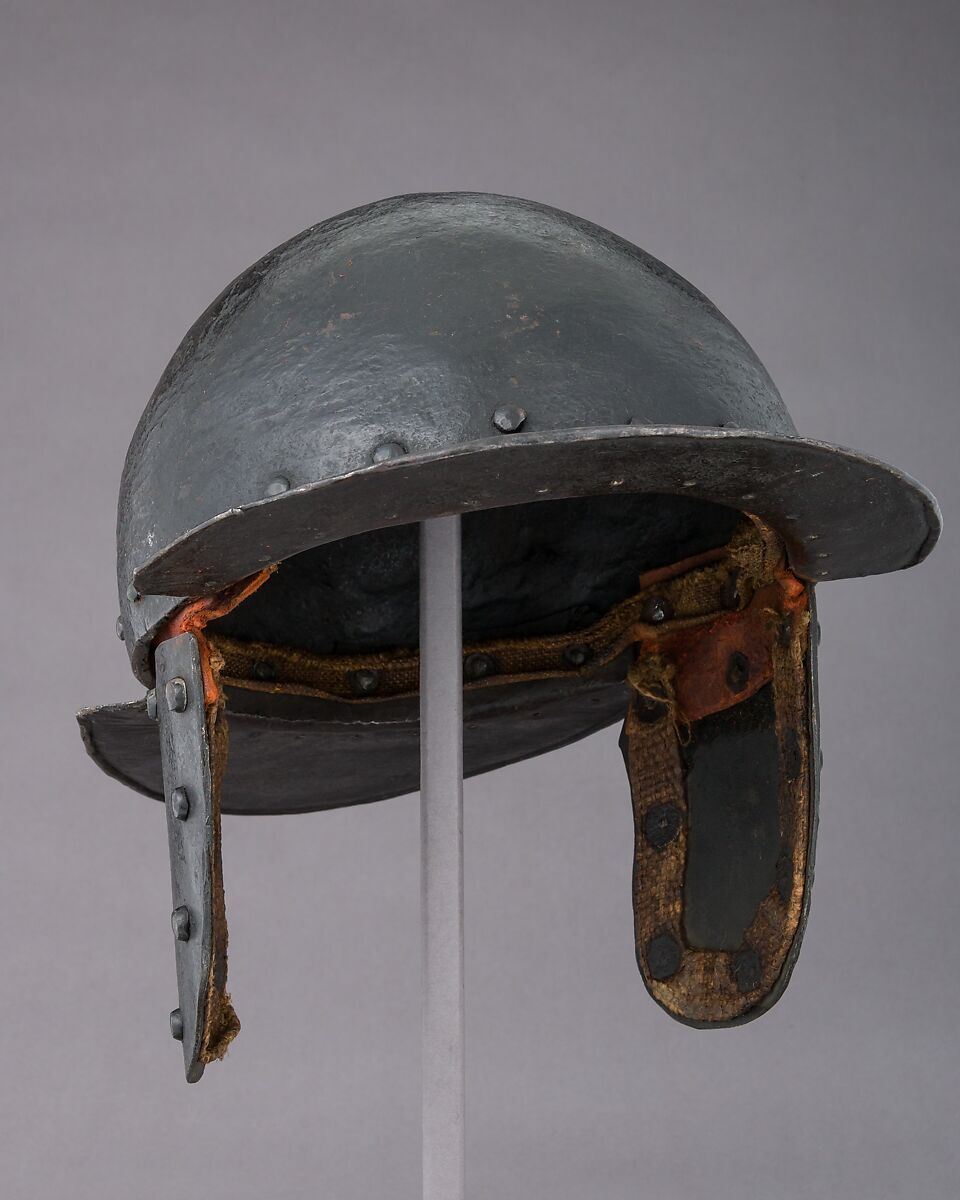 Siege Helmet, Steel, leather, textile, French 