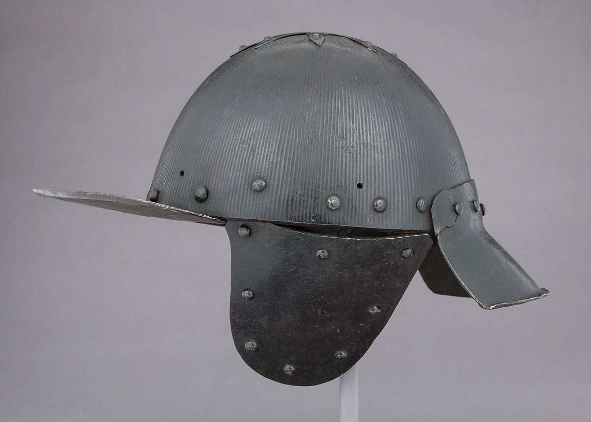 Siege Helmet, Steel, leather, textile, probably French