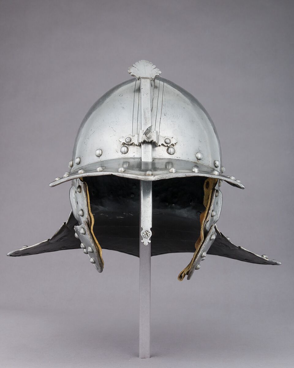 Lobster-Tail Burgonet, Steel, leather, Northern European