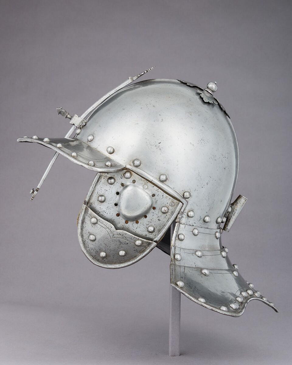 Lobster-Tail Burgonet, Steel, leather, Northern European