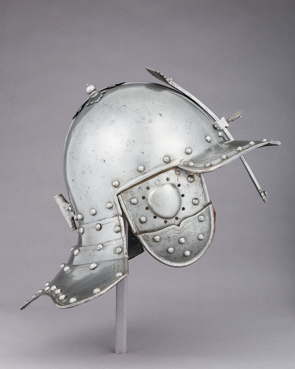Lobster-Tail Burgonet, Steel, leather, Northern European