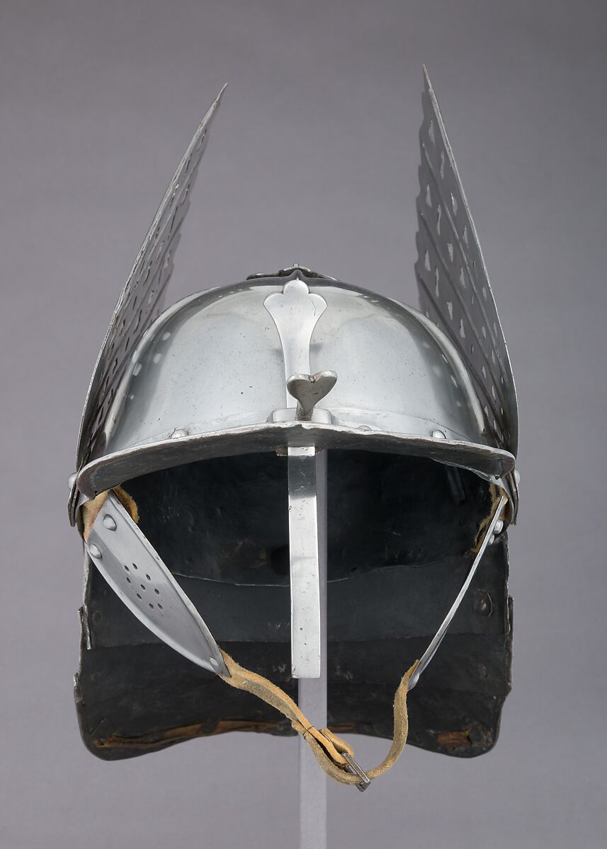 Lobster-Tail Burgonet, Steel, leather, Polish