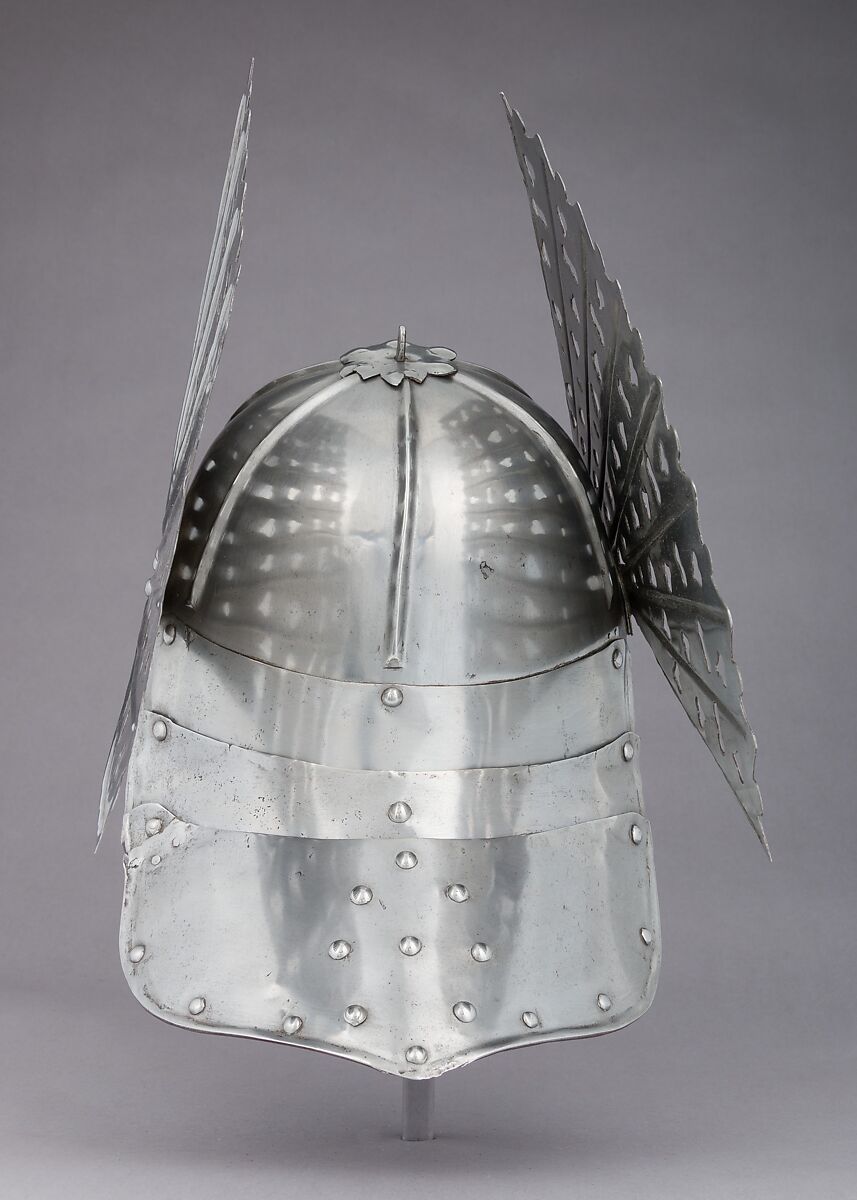 Lobster-Tail Burgonet, Steel, leather, Polish